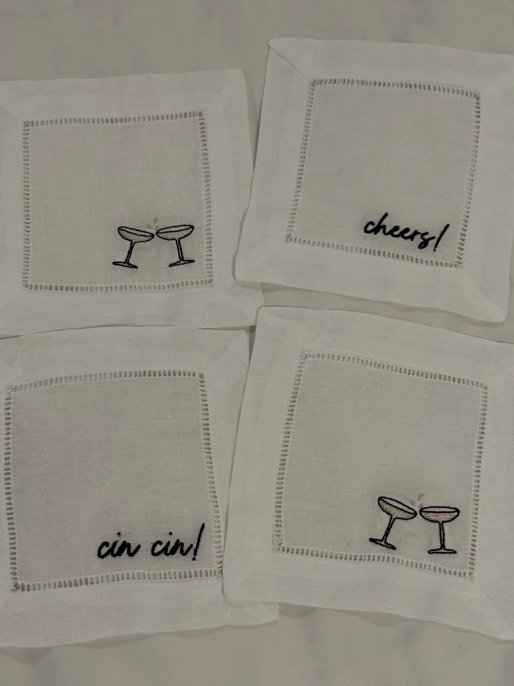 Champagne Embroidered Cocktail Napkins/Coasters